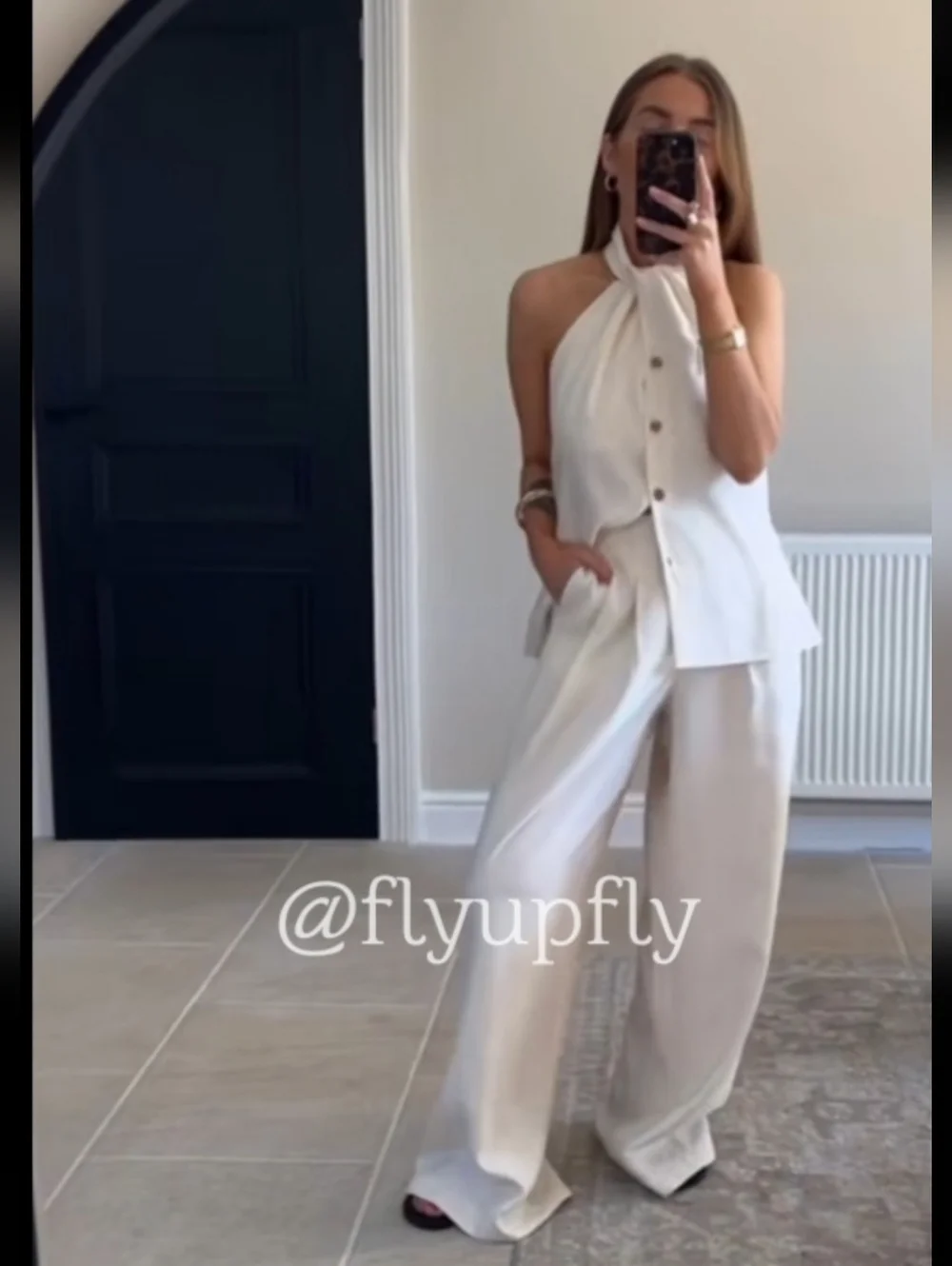 Zara Set 2pc Wide Leg Pants And Top Cream Size S